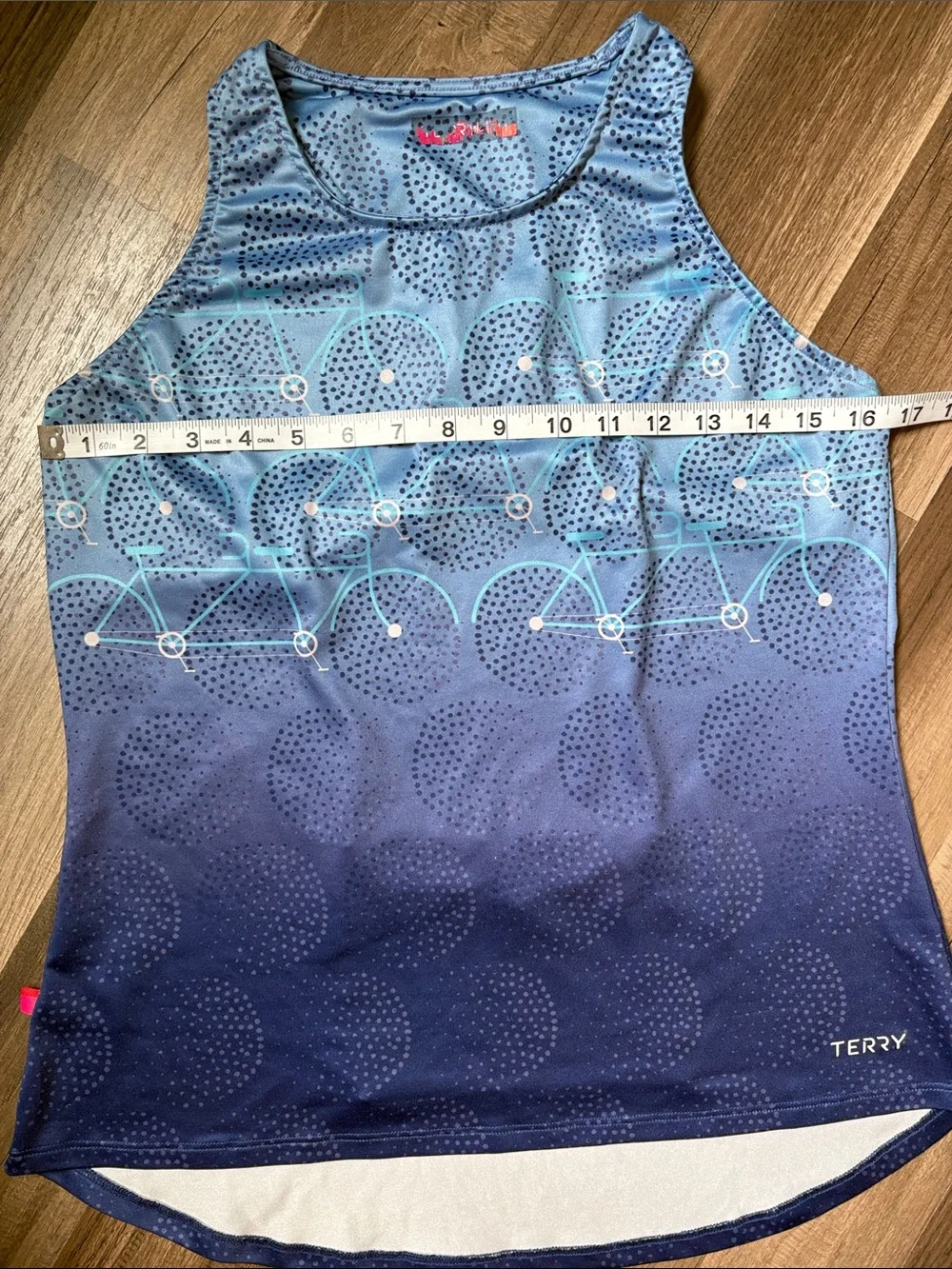 Terry Precision Blue Racerback Bike-Print Sleeveless Biking Tank Top with Pocket - Picture 3 of 6